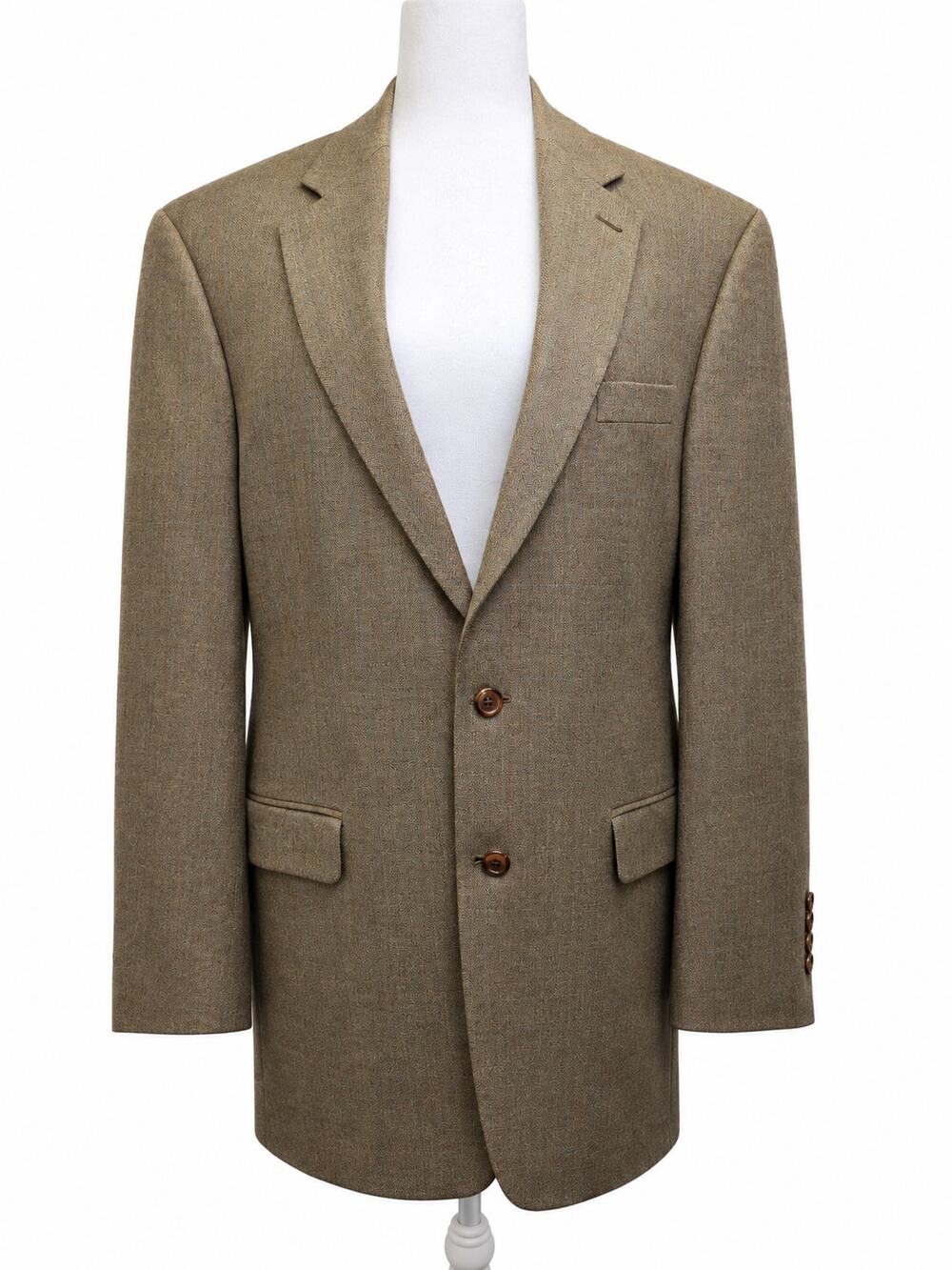Lauren Ralph Lauren Men’s 44L Silk Wool Blazer Sport Coat Tan Brown Herringbone